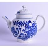 18th c. Worcester teapot and cover printed with the Fence pattern. 17cm wide. Chip to lid