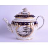 Early 19th c. rare Chamberlains Worcester teapot and cover painted en-grisaille with Bisham Abbey,