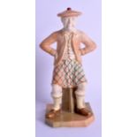 Royal Worcester figure of the ‘Scotchman’ (sic) seated wear a kilt, enamelled on a blush ivory