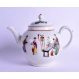 18th c. Worcester good teapot and cover decorated with thirteen oriental figures in various