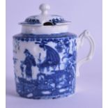 18th c. Caughley wet mustard pot and cover printed with the Pleasure Boat pattern. 10cm High. Firing