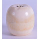 A 19TH CENTURY EUROPEAN CARVED IVORY BOX AND COVER in the form of an apple. 4 cm high. Good