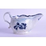 18th c. Liverpool Christians factory small moulded sauceboat printed in blue with the Prunus,