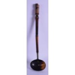 AN UNUSUAL 19TH CENTURY CARVED HORN WHISTLE LADLE with white metal mounts. 32.5 cm long. Small crack