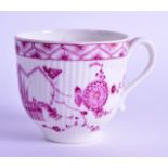 18th c. Derby rare ribbed coffee cup painted in carmine with a version of the banded hedge