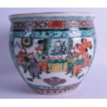 A LATE 19TH CENTURY CHINESE FAMILLE VERTE JARDINIERE Guangxu, painted with warriors within