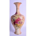 Royal Worcester large blush ivory vase painted with flowers, shape 289/H, dated 1919. 30cm high.