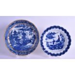 Caughley small plate printed with the fisherman pattern and a Caughley saucerdish printed with the