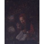 18TH/19TH CENTURY, Framed Oil on Canvas, a Rabbi studying a book. 38 cm x 31 cm. heavy surface