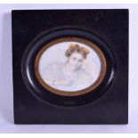 AN EARLY 19TH CENTURY PAINTED IVORY OVAL PORTRAIT MINIATURE depicting a female wearing a necklace