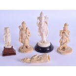 A GROUP OF FIVE 19TH CENTURY INDIAN CARVED IVORY FIGURES in various forms and sizes. (5)