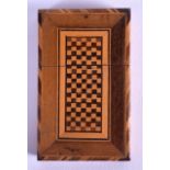 A VICTORIAN TUNBRIDGE WARE CARD CASE decorated to one side with a chequered board, the reverse with