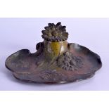 A FRENCH ART NOUVEAU COLD PAINTED BRONZE INKWELL decorated with floral sprays. 17 cm wide.