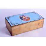 AN ART NOUVEAU AUSTRIAN RECTANGULAR BRASS AND ENAMEL BOX AND COVER decorated with a pretty female