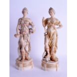 A PAIR OF EARLY 20TH CENTURY AUSTRIAN PORCELAIN FIGURES depicting two classical figures upon