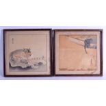 A GROUP OF THREE 19TH CENTURY FRAMED JAPANESE WATERCOLOURS together with a smaller Chinese silk. (