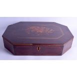 AN EARLY 19TH CENTURY CONTINENTAL CARVED WOOD OCTAGONAL CASKET decorated with a cornucopia of