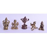 A GROUP OF FIVE SMALL 18TH/19TH CENTURY INDIAN BRONZE BUDDHAS in various forms. Largest 6.75 cm