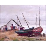 LUCILE MARSH (British), framed pair oil on board, signed, harbour scene together with another