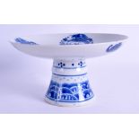 A LATE 19TH CENTURY CHINESE BLUE AND WHITE TAZZA Guangxu, painted with panels of five dragons. 18 cm