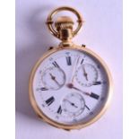 A FINE 18CT YELLOW GOLD GENTLEMANS TRIPLE DIAL 18CT YELLOW GOLD CHRONOMETER POCKET WATCH with