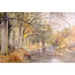 HENRY MONTEITH TELFER (1880-1916), framed watercolour, signed, river in a woodland landscape,