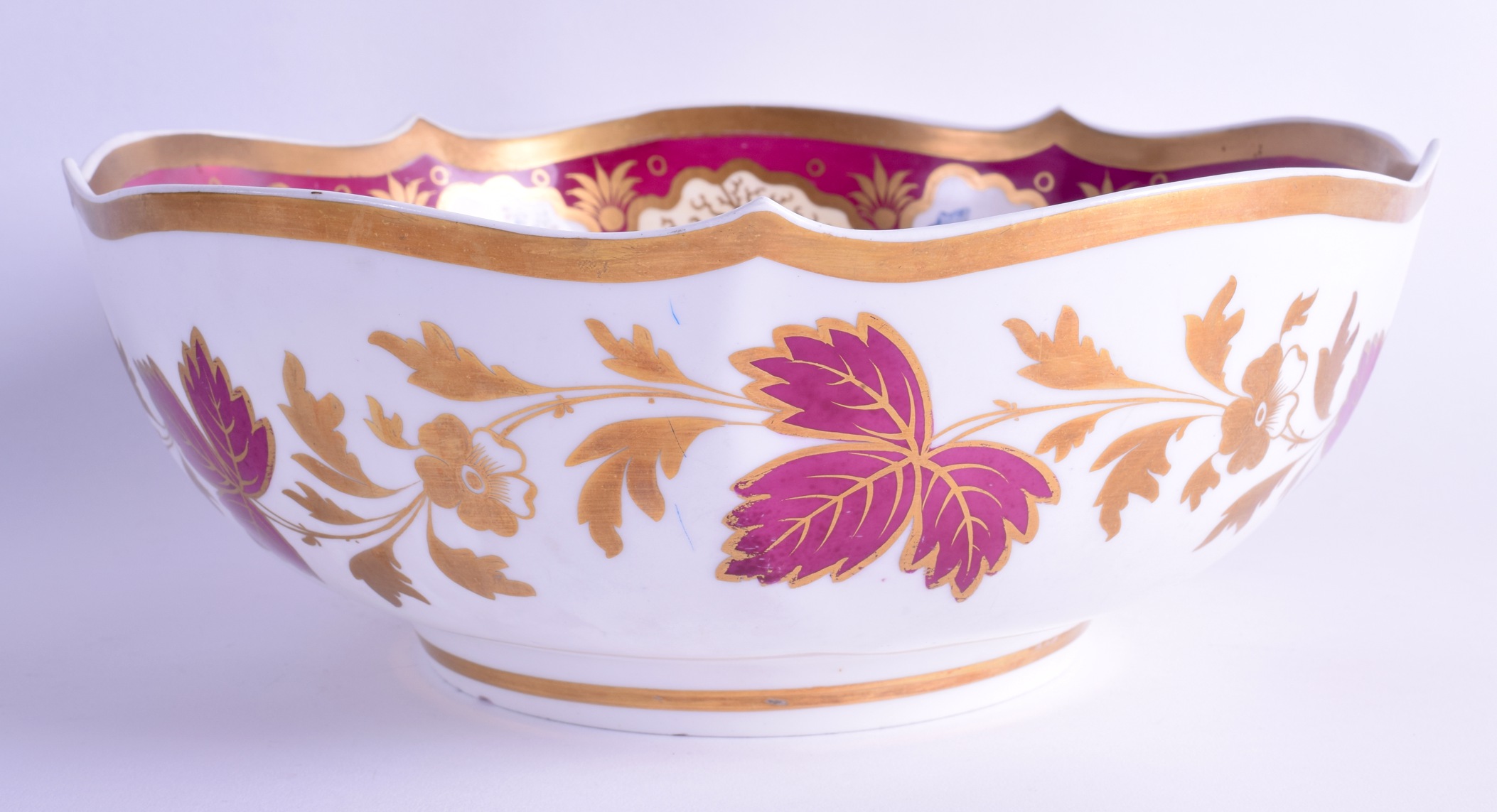 A LARGE MID 19TH CENTURY ENGLISH PORCELAIN BOWL Probably Minton or Coalport, painted with bold