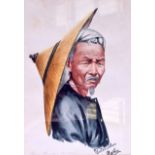 YANATABON MAUNG SU (C. 1906-1965), framed pair watercolours, signed portrait of an elderley man &