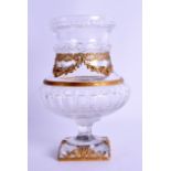 A LOVELY MID 19TH CENTURY FRENCH CRYSTAL VASE of Baccarat quality, overlaid in gilt foliage and