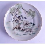 AN EARLY 20TH CENTURY CHINESE FAMILLE ROSE SCALLOPED DISH Guangxu/Republic, painted with five