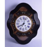 A LARGE 19TH CENTURY FRENCH EBONISED WALL CLOCK with large enamel dial and blue numerals,