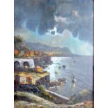 BRITISH SCHOOL (20th Century), framed oil on canvas,indistinctly signed, nocturnal coastal