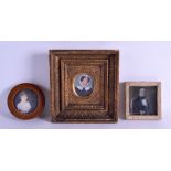 AN 18TH CENTURY PAINTED IVORY CIRCULAR PORTRAIT MINIATURE depicting a girl, together with another