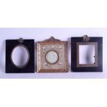 AN ART NOUVEAU PATINATED BRASS FRENCH MINIATURE FRAME together with two Regency ebonised miniature