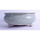 A 16TH/17TH CENTURY CHINESE PALE GREEN CELADON TYPE LONGQUAN CENSER Ming, engraved with scrolling