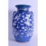 AN 18TH/19TH CENTURY CHINESE BLUE GROUND VASE decorated in relief with white birds and extensive