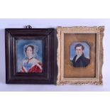 AN 18TH/19TH CENTURY PAINTED IVORY PORTRAIT MINIATURE depicting a female wearing a red gown,