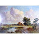 BRITISH SCHOOL (Early 20th Century), framed oil on board, signed Davis, figure in a landscape. 49 cm