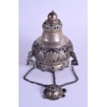 AN 18TH/19TH CENTURY CONTINENTAL WHITE METAL SANCTUARY LAMP of pierced open work form, decorated