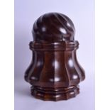 A STYLISH CARVED LIGNUM VITAE WRYTHEN MOULDED VASE AND COVER. 28 cm x 15 cm.