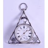 A RARE ANTIQUE SILVER HANGING MASONIC CLOCK the circular dial encased within a triangular frame