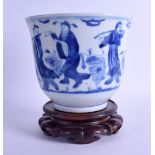 AN EARLY 20TH CENTURY CHINESE BLUE AND WHITE PLANTER bearing Yongzheng marks to base, painted with
