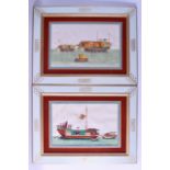 A GOOD SET OF TWELVE CHINESE LARGE 19TH CENTURY FRAMED PITH PAPER WORKS depicting boats upon the