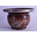 A RARE 19TH CENTURY CHINESE HONGMU SPITTOON with silver mounts, decorated in mother of pearl with