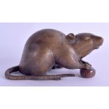 A 19TH CENTURY JAPANESE MEIJI PERIOD BRONZE OKIMONO OF A RAT modelled with his claws upon a nut.