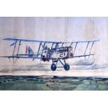 STANLEY ORTON BRADSHAW (19.3-1950), framed watercolour & gouache, bi-plane in flight, signed & dated