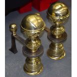 A GOOD LARGE PAIR OF COUNTRY HOUSE ANDIRONS of spherical form. 46cm high