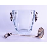 A LOVELY EARLY 20TH CENTURY SCANDANAVIAN SILVER AND CLEAR GLASS ICE PAIL with hanging berry