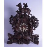 A GOOD LARGE BAVARIAN BLACK FOREST DOUBLE FUSEE BRACKET CUCKOO CLOCK decorated with animals in