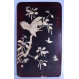 A LARGE LATE 19TH CENTURY JAPANESE MEIJI PERIOD SHIBAYAMA INLAID LACQUER PANEL depicting a hawk in